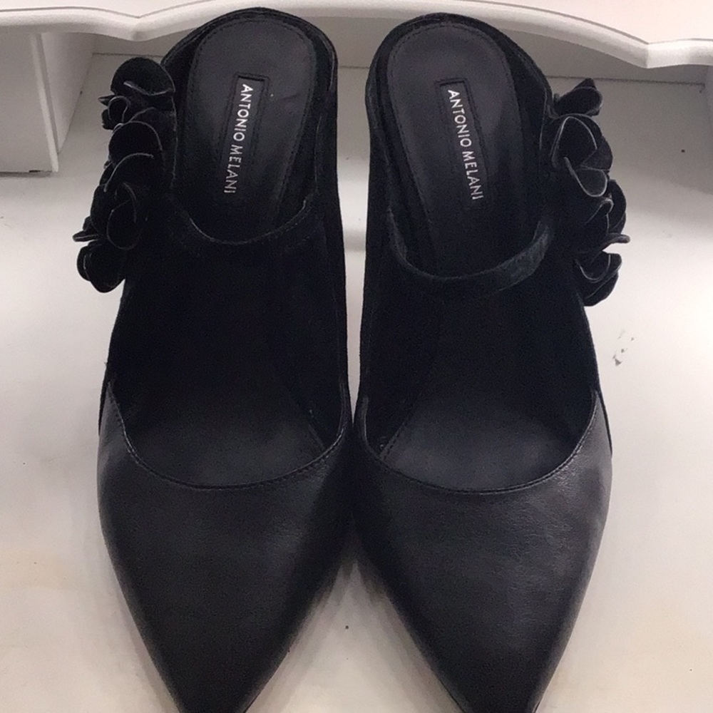 Antonio Melani Black 4inch mules suede and leather